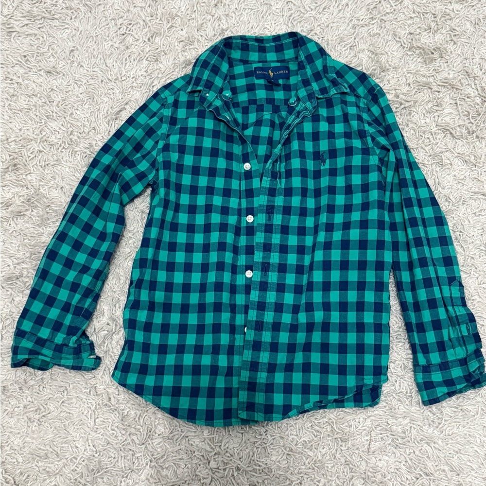 Ralph Lauren Kids Blue and Green Plaid Shirt